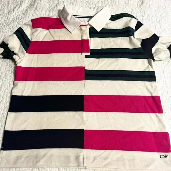 Vineyard Vines Polo Shirt Girls Rugby Pink Green Long Sleeve NWT Size XL - Picture 3 of 11